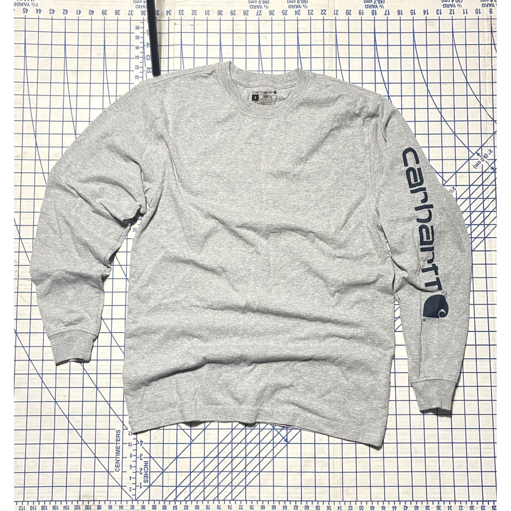 Carhartt Gray Logo Sleeve Spellout Long Sleeve Shirt Small - Picture 2 of 4